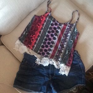 Cute tank top shirt and jean shorts